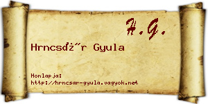 Hrncsár Gyula névjegykártya